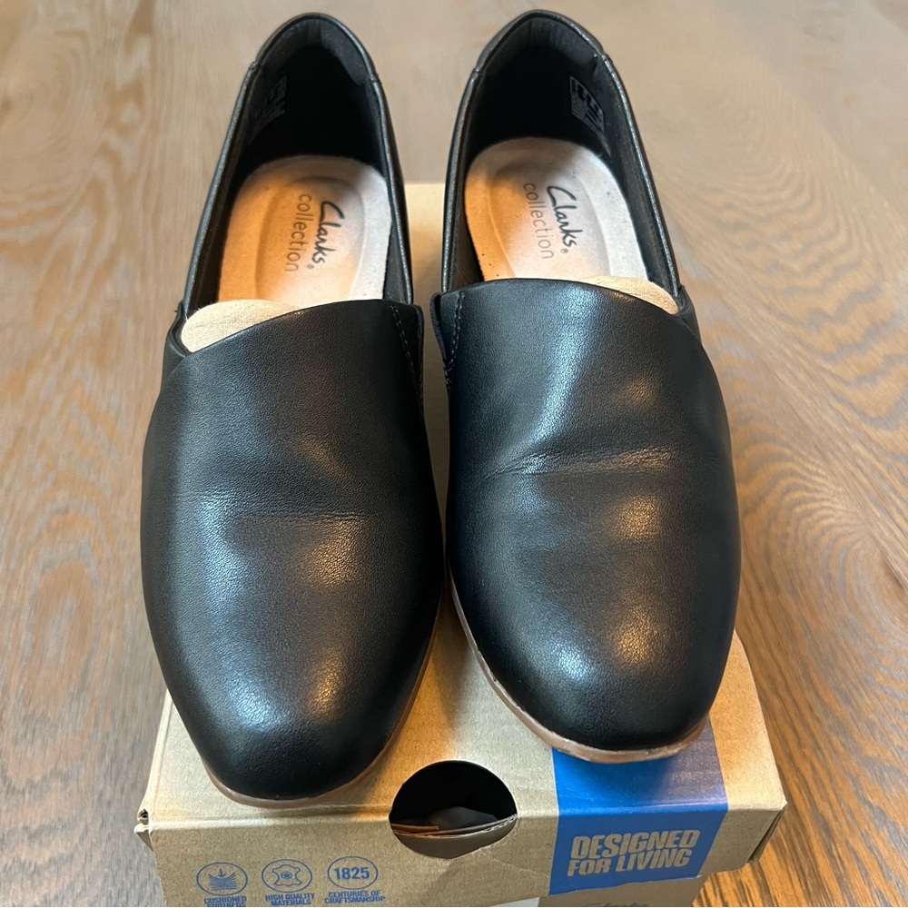 Clarks Juliet Palm Black Leather Loafer Flats Women Size 5.5 M